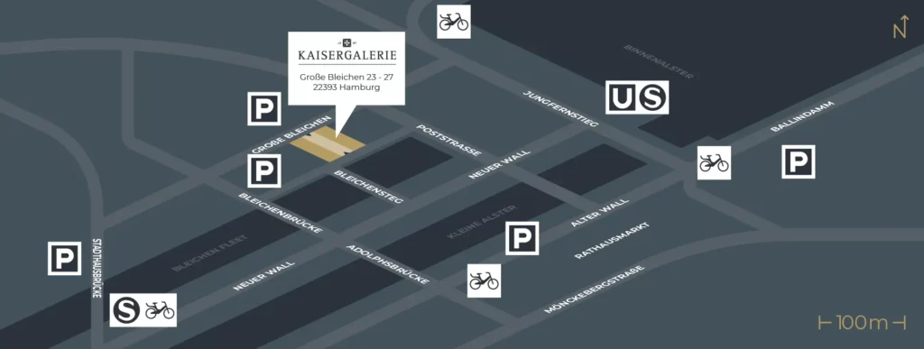 Znetrale Lage der Kaisergalerie Hamburg